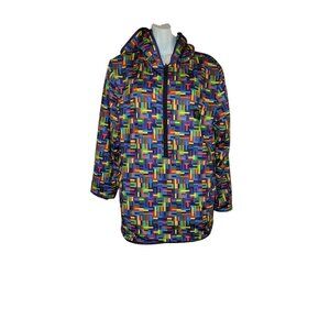 USA Palm Reversible Rainbow Navy Sherpa 1/4 Zip Pullover UNISEX Women MD Mens SM